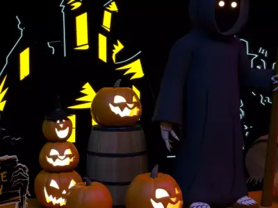 Happy Halloween Pumpkins Scene 05 Low-poly 3D model