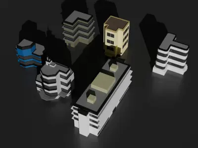 Buildings Bundle Asset Game Ready Low-poly 3D model