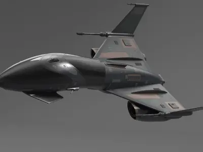 Black Futuristic Fighter Spaceship in Flight 3D model