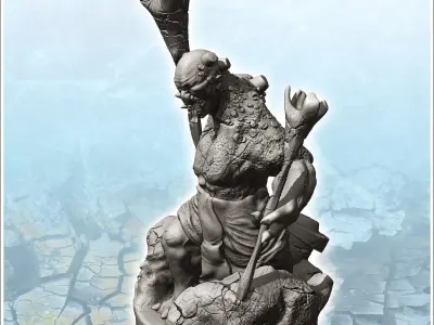 Cyclops with stick in hand 3 - Medieval Fantasy Magic Feudal Old 3D print model