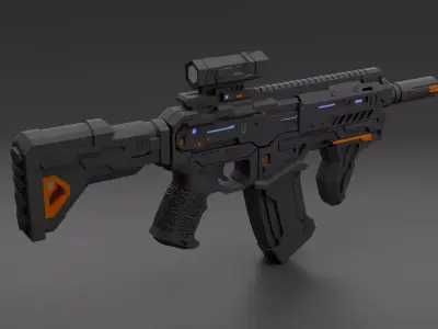 Low Lopy Sci-fi Assault Rifle PBR Game Ready Low-poly 3D model
