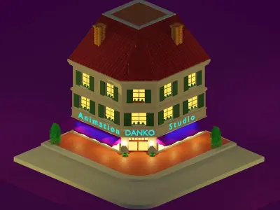 Restourant building with neon lights 3D model