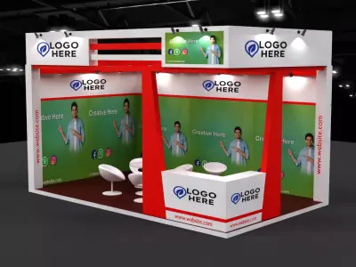 2 side Open Exhibition Booth with Green-White Accent 3D model