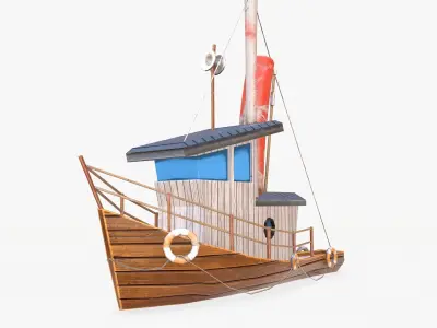Cartoon Mini Boat 2 Low-poly 3D model