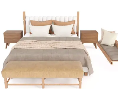 Rustic Bed And Woven Window Seat Free 3D model