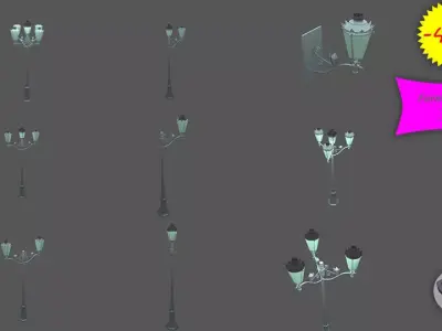 StreetLamps lamp with three lights 3D model