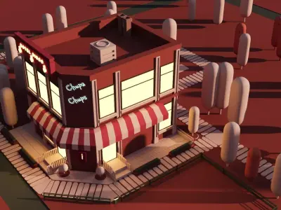Low poly 3d modular location - Hotel and street 3D model