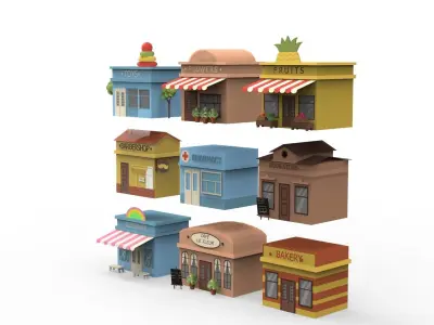 Cartoon City Building Shop 2 Low-poly 3D model
