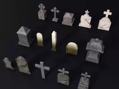 Tombstone low poly 3d model gravestones Low-poly 3D model
