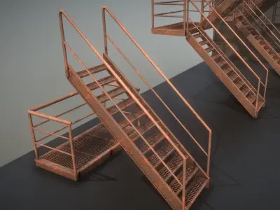 Modular Industrial Staircase Rusted Version - High-Poly 3D model