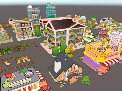 Small Town Pakage Low-poly 3D model