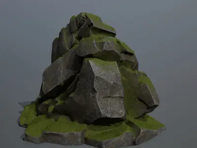Mountain rock with grass on top Low-poly 3D model