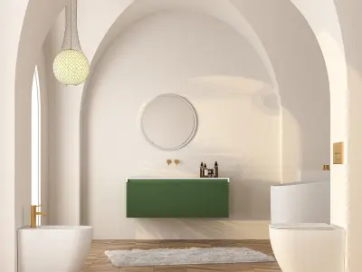 White Minimalist Bathroom Interir Scene 3D model