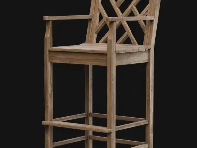 Chippendale Bar Stool  Low-poly 3D model