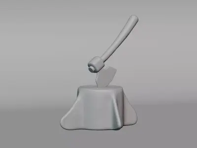 Stump with Axe Low-poly 3D model