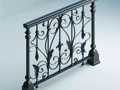 Elegant Wrought Iron Railing Section Low-poly 3D model