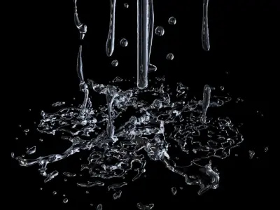 Animated splashing fountain water simulation 3D model