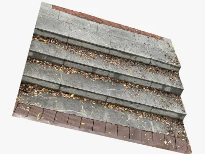 Steps with leaves in the park 3d scan 3D model