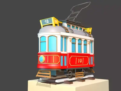 Old City Tram Low-poly 3D model