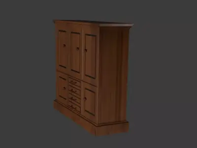 Wooden Cabinet with Doors Low-poly 3D model