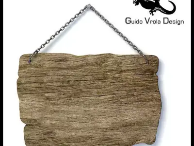 Hanging old wood board 3D model