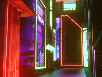 Small Cyberpunk City with 17 buildings Low-poly 3D model