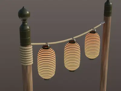 Japanese lantern pole Low-poly 3D model