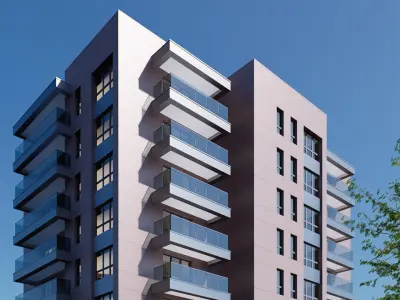 Apartment building realistic Low-poly 3D model get