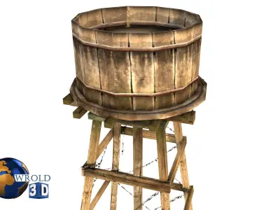 Wooden Water Tower Lowpoly 3D Model Low-poly 3D model