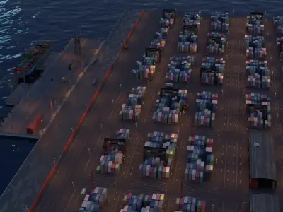 Large Cargo Port Shipyard container ship 3D model