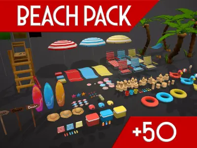 BEACH PACK - CARTOON STYLIZED Low-poly 3D model