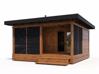 Bathhouse 02 made of timber with a covered terrace 3D model