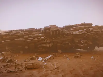 Abandoned Spaceship on Desert Low-poly 3D model