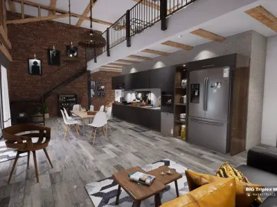 Triplex House Villa - Unreal Engine Project Low-poly 3D model