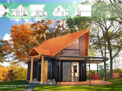 Tiny house exterior interior on 50 m2 with  full accommodation Low-poly 3D model