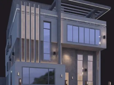 Modern Villa at night 3D model