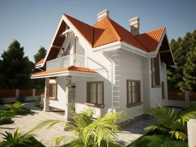 3D House Model with people in yard 3D model