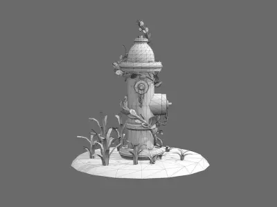 Fire hydrant and branch Low-poly 3D model