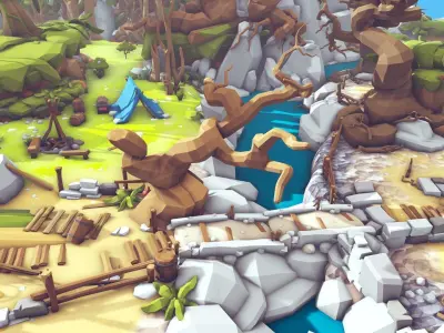Stylized Woodland art game Unity asset pack Low-poly 3D model