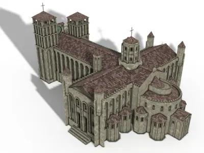 Cathedral Romanesque with Hermitage and houses 3D model