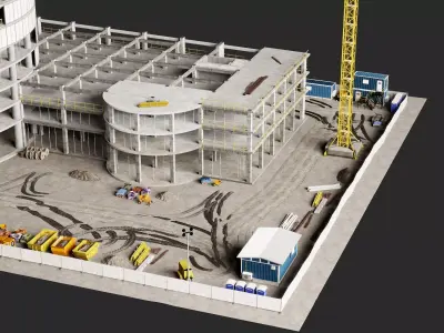 Circular High Rise Construction Site 3D Model Tower Crane Low-poly 3D model