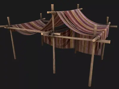 Large trade fair tent purple Stall Low-poly 3D model