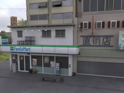 Family Mart- convenience store and street Low-poly 3D model