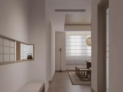 Zen Style Tea Room and Guzheng Learning Room Interior Scen 3D model