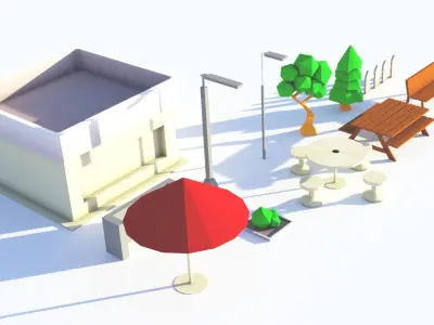 Pack Park Low-poly 3D model Free low-poly 3D model
