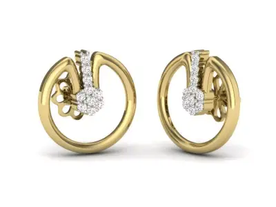 Yellow gold diamond earring-PER-067 DIA 3D print model