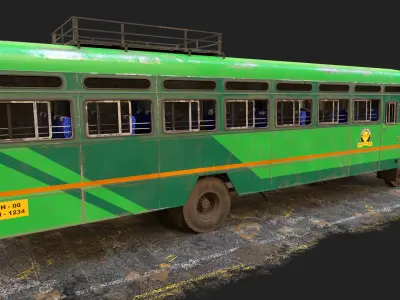 Msrtc Bus V1 Old Dark green Light green Low-poly 3D model