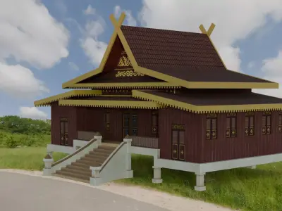 Traditional Houses - Rumah Selaso Jatuh Kembar Low-poly 3D model