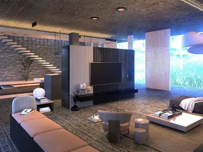 Folding modern architecture beach house villa vray 3dsmax 3D model