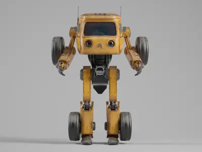 Retro Minibus Robot  Low-poly 3D model